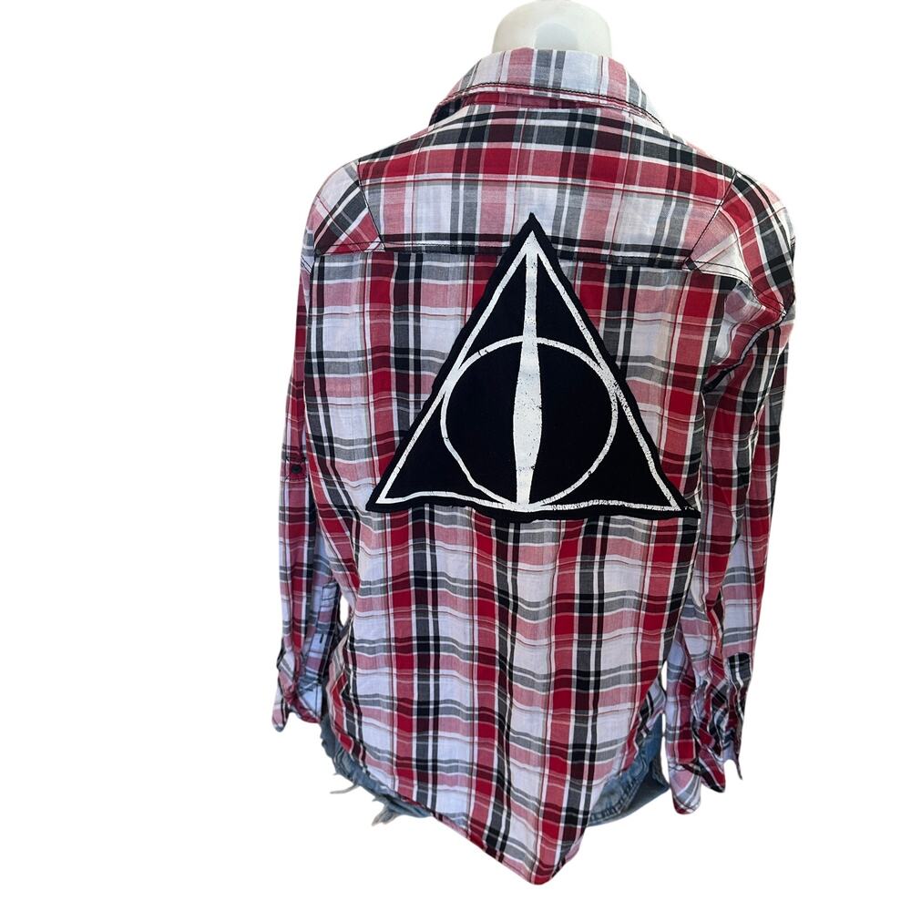 Harry Potter Plaid Western Shirt XL Oversized Unique Deathly Hallows Upcycled